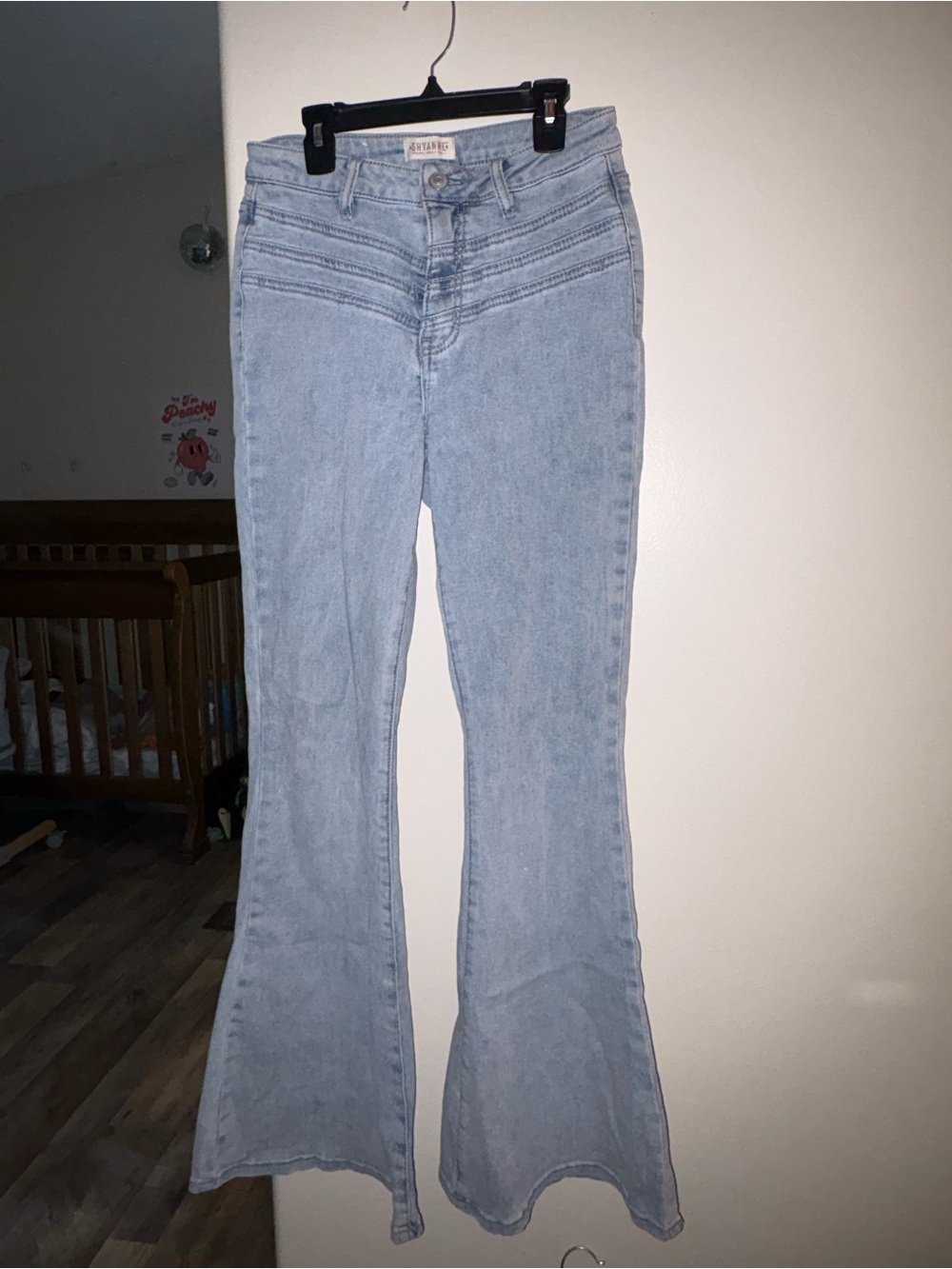 Shyanne Pale Blue Mid-Rise Flared Jeans with Front Stitching